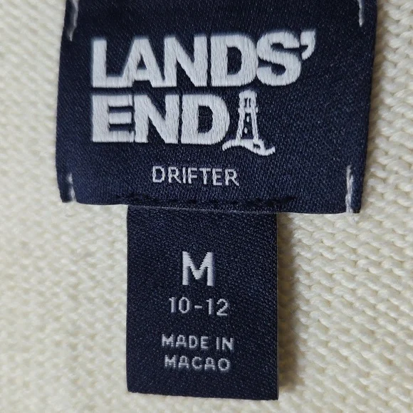 Lands' End Women's Ivory V-Neck Sweater with Navy Trim - Picture 3 of 7